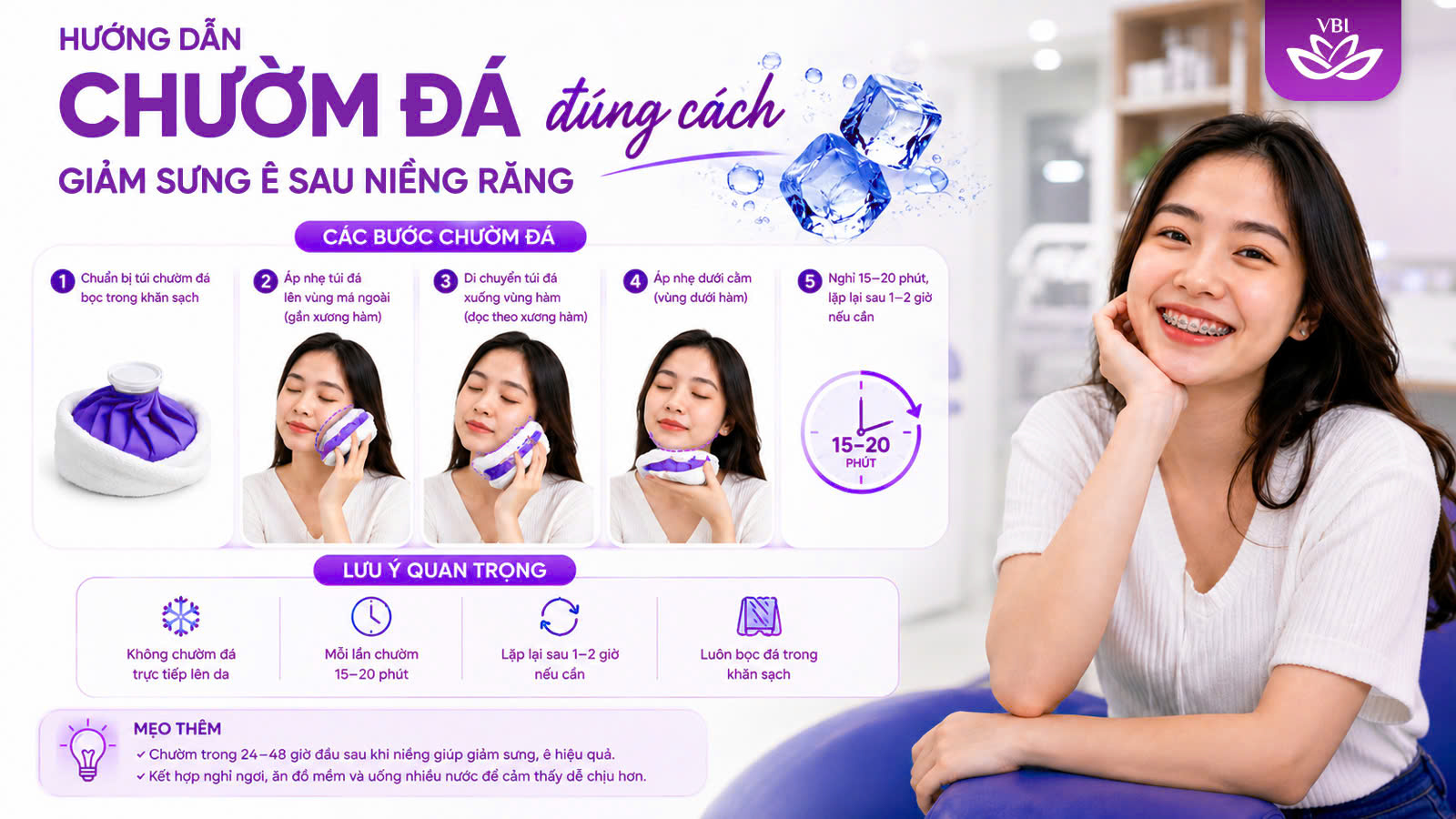 Hướng dẫn cách chườm đá quanh má giảm sưng đau khi mới niềng răng