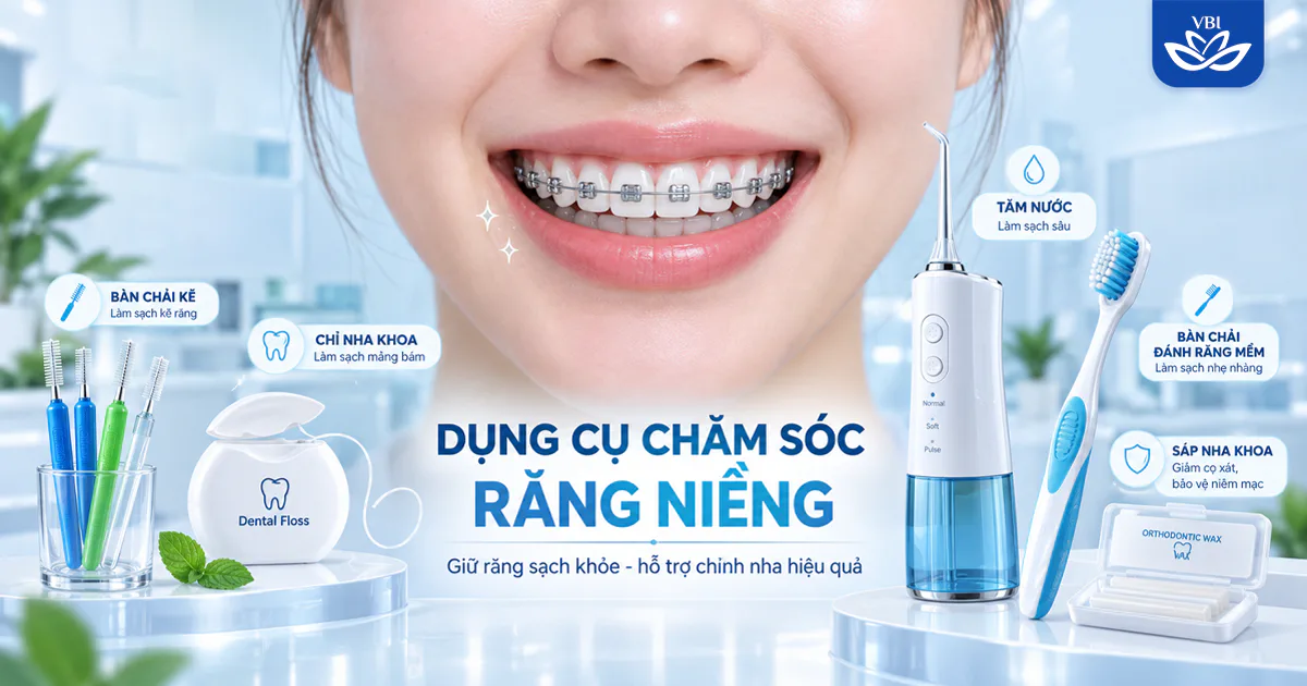 Hướng dẫn vệ sinh răng niềng mắc cài: Bàn chải kẽ, Chỉ nha khoa & Máy tăm nước